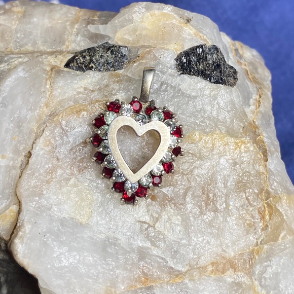 Sterling Silver Gemstone Heart Pendant - Unstamped - Picture 2 of 9